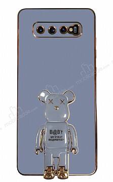 Eiroo Baby Bear Samsung Galaxy S10 Plus Standlı Mavi Silikon Kılıf - 1