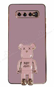 Eiroo Baby Bear Samsung Galaxy S10 Plus Standlı Mor Silikon Kılıf - 1