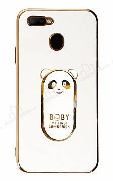 Eiroo Baby Panda Oppo A12 Standlı Beyaz Silikon Kılıf - 1