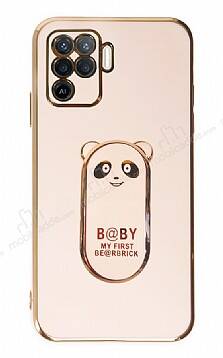 Eiroo Baby Panda Oppo Reno 5 Lite Standlı Pembe Silikon Kılıf - 1