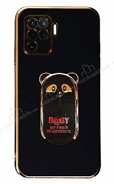 Eiroo Baby Panda Oppo Reno 5 Lite Standlı Siyah Silikon Kılıf - 1