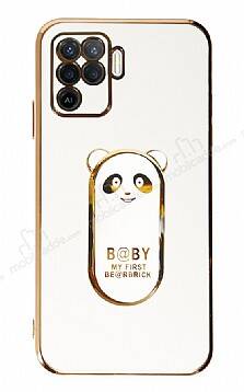 Eiroo Baby Panda Oppo Reno5 F Standlı Beyaz Silikon Kılıf - 1