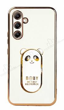 Eiroo Baby Panda Samsung Galaxy A34 Standlı Beyaz Silikon Kılıf - 1