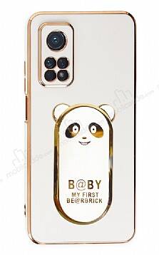 Eiroo Baby Panda Xiaomi Mi 10T 5G Standlı Beyaz Silikon Kılıf - 1