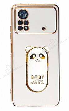 Eiroo Baby Panda Xiaomi Poco X4 Pro 5G Standlı Beyaz Silikon Kılıf - 1