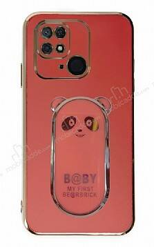 Eiroo Baby Panda Xiaomi Redmi 10C Standlı Kırmızı Silikon Kılıf - 1