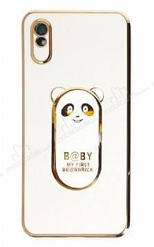 Eiroo Baby Panda Xiaomi Redmi 9A Standlı Beyaz Silikon Kılıf - 1