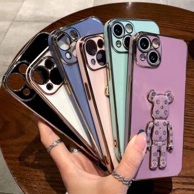 Eiroo Bearbrick iPhone 15 Pro Max Standlı Kamera Korumalı Silikon Kılıf - 11