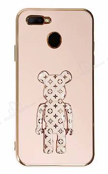 Eiroo Bearbrick Oppo A12 Standlı Pembe Silikon Kılıf - 1