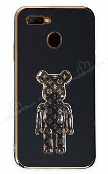 Eiroo Bearbrick Oppo A12 Standlı Siyah Silikon Kılıf - 1