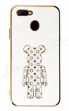 Eiroo Bearbrick Oppo A5s Standlı Beyaz Silikon Kılıf - 1