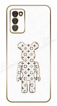 Eiroo Bearbrick Samsung Galaxy A02s Standlı Beyaz Silikon Kılıf - 1