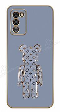 Eiroo Bearbrick Samsung Galaxy A02s Standlı Mavi Silikon Kılıf - 1