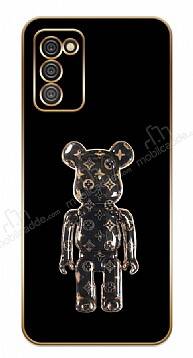 Eiroo Bearbrick Samsung Galaxy A02s Standlı Siyah Silikon Kılıf - 1