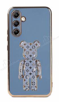 Eiroo Bearbrick Samsung Galaxy A14 4G Standlı Mavi Silikon Kılıf - 1