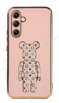 Eiroo Bearbrick Samsung Galaxy A14 4G Standlı Pembe Silikon Kılıf - 1