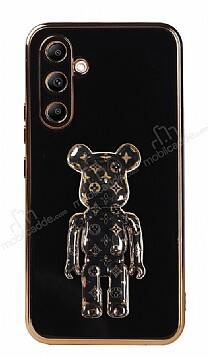 Eiroo Bearbrick Samsung Galaxy A14 4G Standlı Siyah Silikon Kılıf - 1