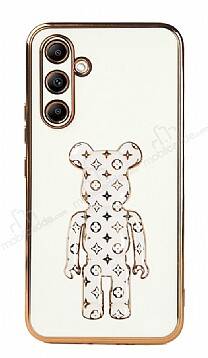 Eiroo Bearbrick Samsung Galaxy A34 Standlı Beyaz Silikon Kılıf - 1