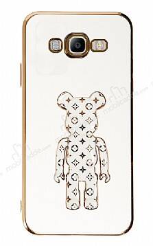 Eiroo Bearbrick Samsung Galaxy J7/J7 Core Standlı Beyaz Silikon Kılıf - 1