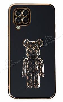 Eiroo Bearbrick Samsung Galaxy M22 Standlı Siyah Silikon Kılıf - 1