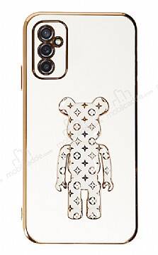 Eiroo Bearbrick Samsung Galaxy M52 5G Standlı Beyaz Silikon Kılıf - 1