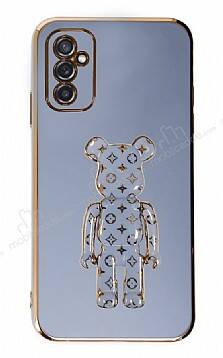 Eiroo Bearbrick Samsung Galaxy M52 5G Standlı Mavi Silikon Kılıf - 1