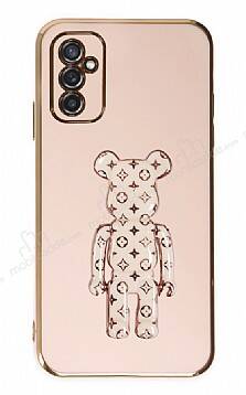 Eiroo Bearbrick Samsung Galaxy M52 5G Standlı Pembe Silikon Kılıf - 1