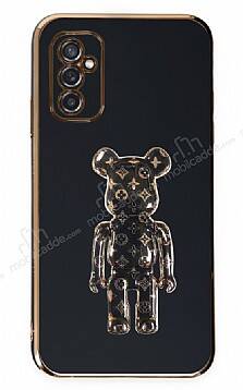 Eiroo Bearbrick Samsung Galaxy M52 5G Standlı Siyah Silikon Kılıf - 1