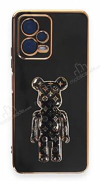 Eiroo Bearbrick Xiaomi Redmi Note 12 5G Standlı Siyah Silikon Kılıf - 1