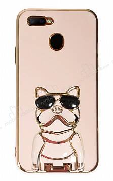 Eiroo Bulldog Oppo A12 Standlı Pembe Silikon Kılıf - 1