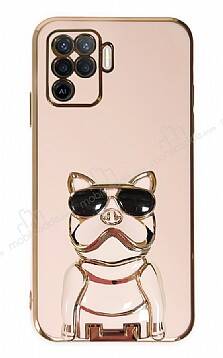 Eiroo Bulldog Oppo Reno 5 Lite Standlı Pembe Silikon Kılıf - 1