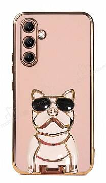 Eiroo Bulldog Samsung Galaxy A14 4G Standlı Pembe Silikon Kılıf - 1