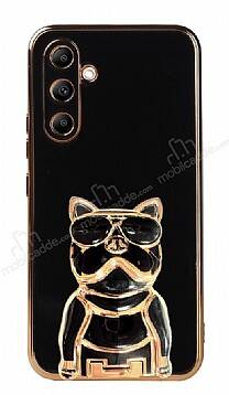 Eiroo Bulldog Samsung Galaxy A14 4G Standlı Siyah Silikon Kılıf - 1