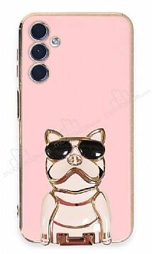 Eiroo Bulldog Samsung Galaxy A24 4G Standlı Pembe Silikon Kılıf - 1