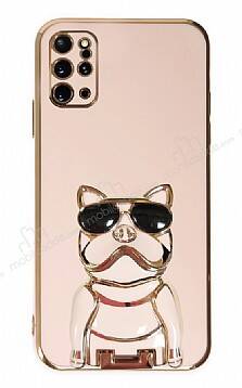 Eiroo Bulldog Samsung Galaxy S20 Plus Standlı Pembe Silikon Kılıf - 1