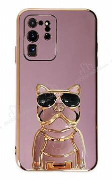 Eiroo Bulldog Samsung Galaxy S20 Ultra Standlı Mor Silikon Kılıf - 1