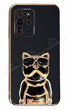 Eiroo Bulldog Samsung Galaxy S20 Ultra Standlı Siyah Silikon Kılıf - 1