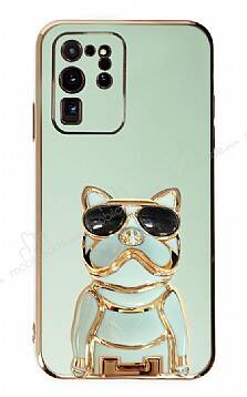 Eiroo Bulldog Samsung Galaxy S20 Ultra Standlı Yeşil Silikon Kılıf - 1