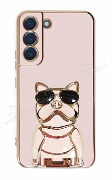 Eiroo Bulldog Samsung Galaxy S21 FE 5G Standlı Pembe Silikon Kılıf - 1