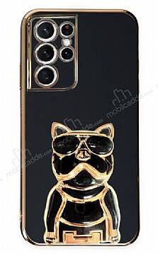 Eiroo Bulldog Samsung Galaxy S21 Ultra Standlı Siyah Silikon Kılıf - 1