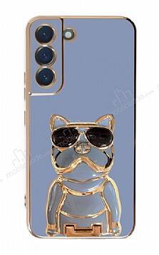 Eiroo Bulldog Samsung Galaxy S22 5G Standlı Mavi Silikon Kılıf - 1