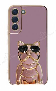 Eiroo Bulldog Samsung Galaxy S22 5G Standlı Mor Silikon Kılıf - 1