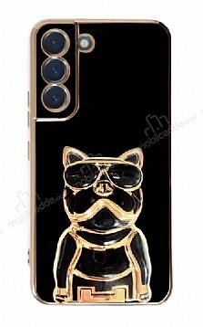 Eiroo Bulldog Samsung Galaxy S22 5G Standlı Siyah Silikon Kılıf - 1