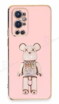 Eiroo Candy Bear OnePlus 9 Pro Standlı Pembe Silikon Kılıf - 1