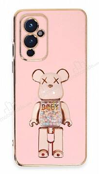 Eiroo Candy Bear OnePlus 9 Standlı Pembe Silikon Kılıf - 1