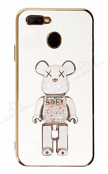 Eiroo Candy Bear Oppo A12 Standlı Beyaz Silikon Kılıf - 1