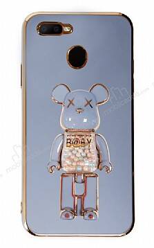 Eiroo Candy Bear Oppo A12 Standlı Mavi Silikon Kılıf - 1