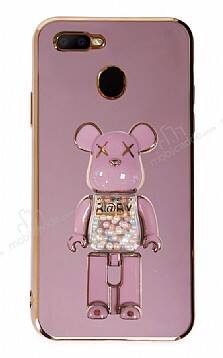 Eiroo Candy Bear Oppo A12 Standlı Mor Silikon Kılıf - 1