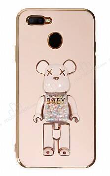 Eiroo Candy Bear Oppo A12 Standlı Pembe Silikon Kılıf - 1