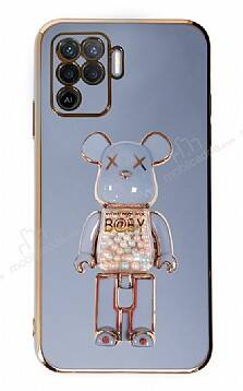 Eiroo Candy Bear Oppo Reno 5 Lite Standlı Mavi Silikon Kılıf - 1